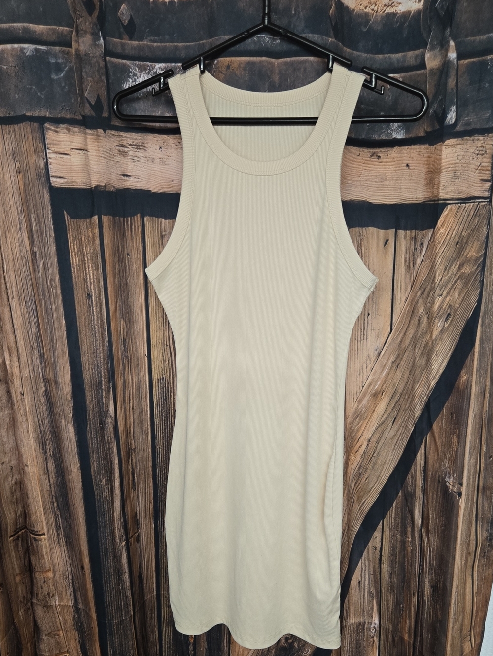 Sleeveless Razor Back-Rib Tank Dress - Cream